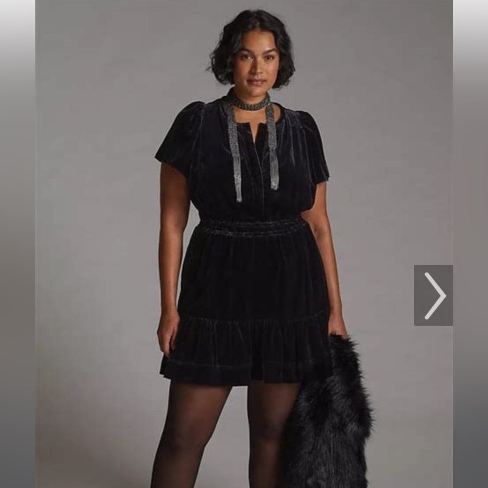 Women’s Plus Size 1x Maeve Somerset Black Velvet Tiered Mini Dress NWT